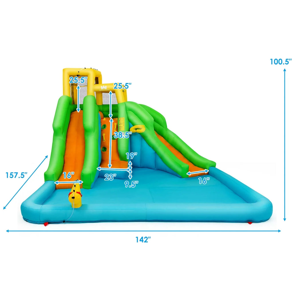 Inflatable Water Park Bounce House Two-Slide Bouncer with Climbing Wall and 480W Blower V6918