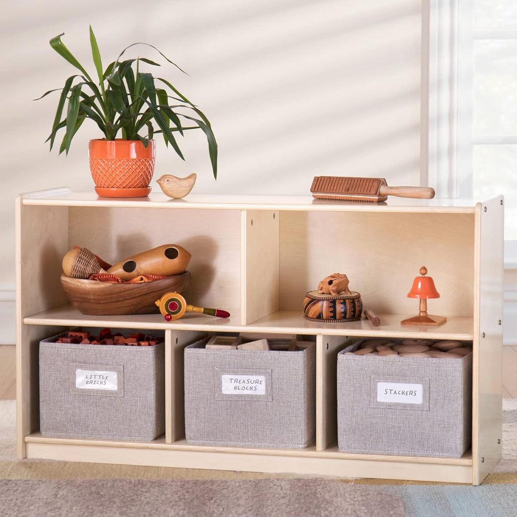 White 5 Compartment Storage with 3 Fabric Bins Wooden Bookcase B694
