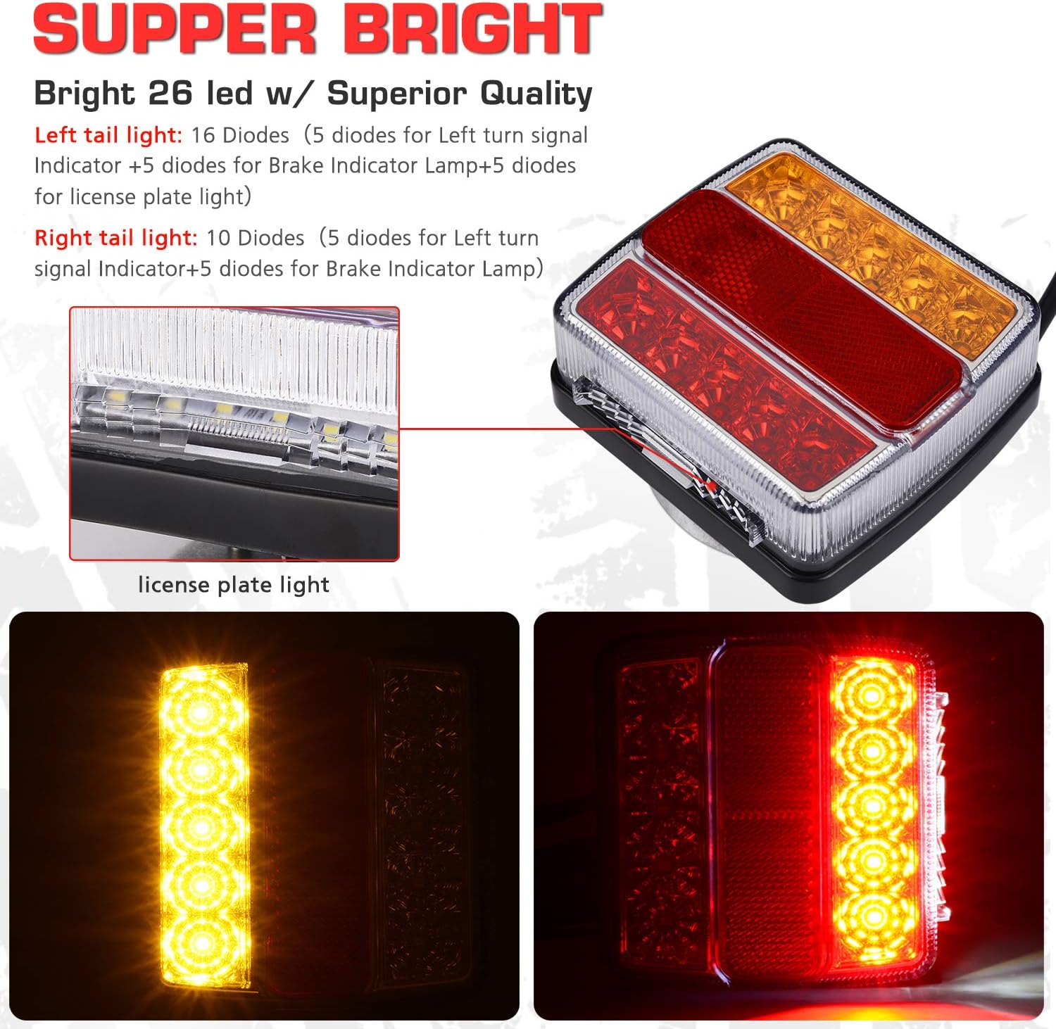 Magnetic LED Trailer Towing Light Kit, 24ft Cable with 7 pin plug, IP68 Waterproof L716079