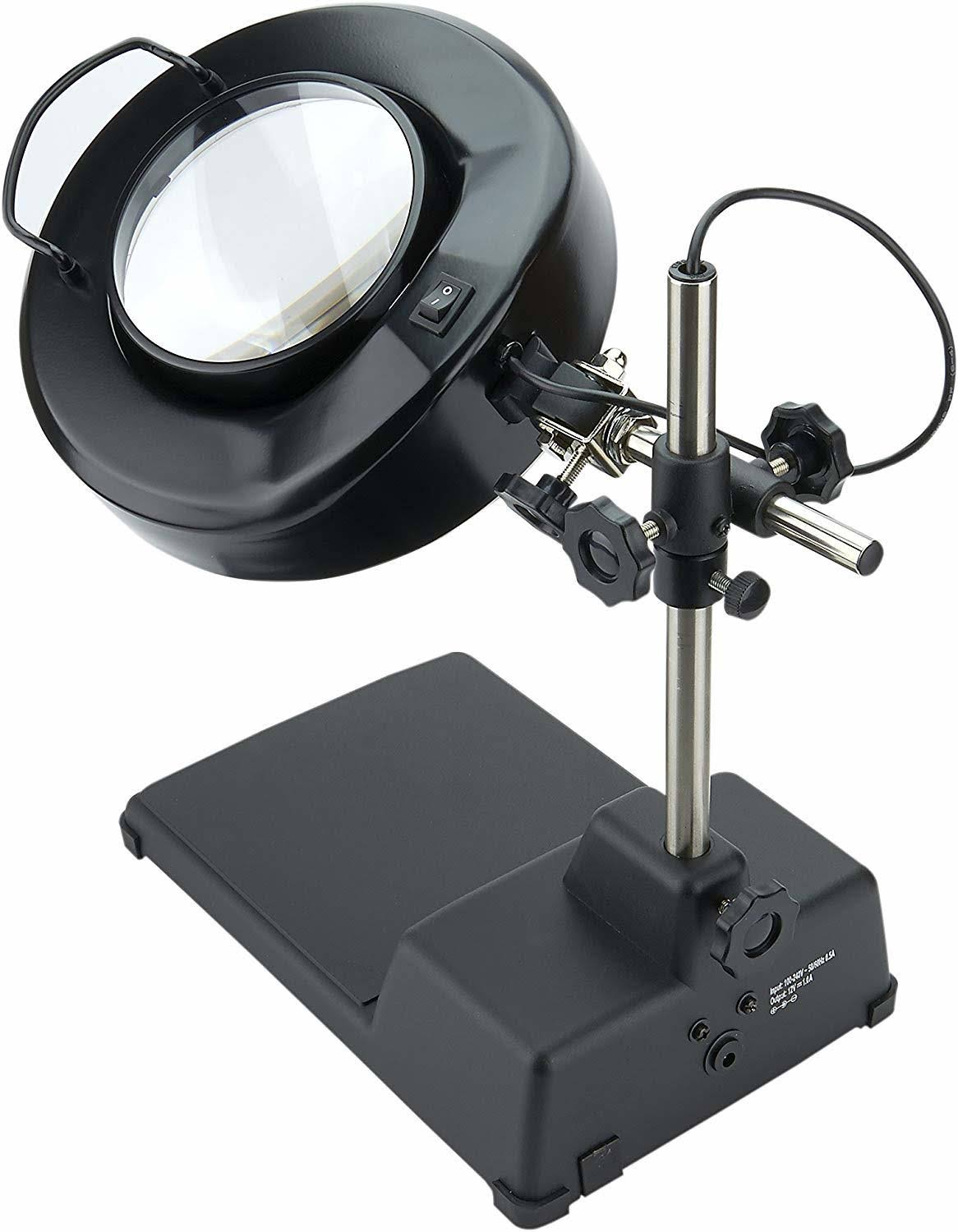 Black LED Lighted Desk Lamp Magnifier F689