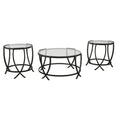 Round Table Set with Glass Top and Metal Body Black H4684