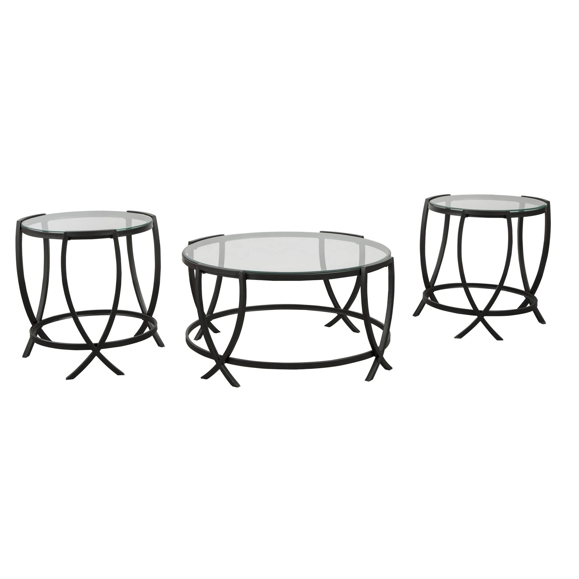 Round Table Set with Glass Top and Metal Body Black H4684