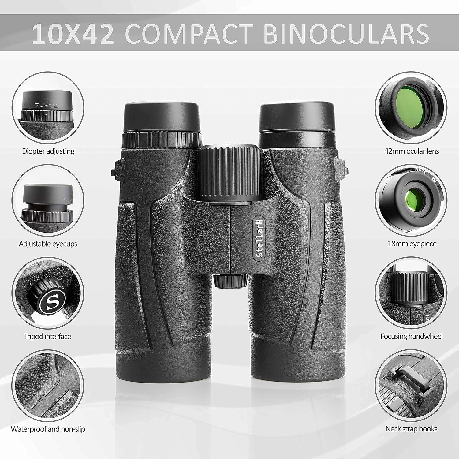 10x42 Waterproof Binoculars with Tripod, Smartphone Adapter, Carrying Bag G1527