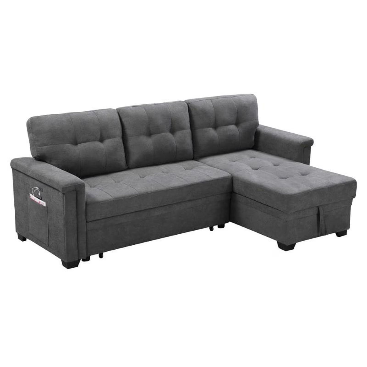 Gray Woven Fabric Sectional Sleeper Sofa with Storage and USB Charger G927