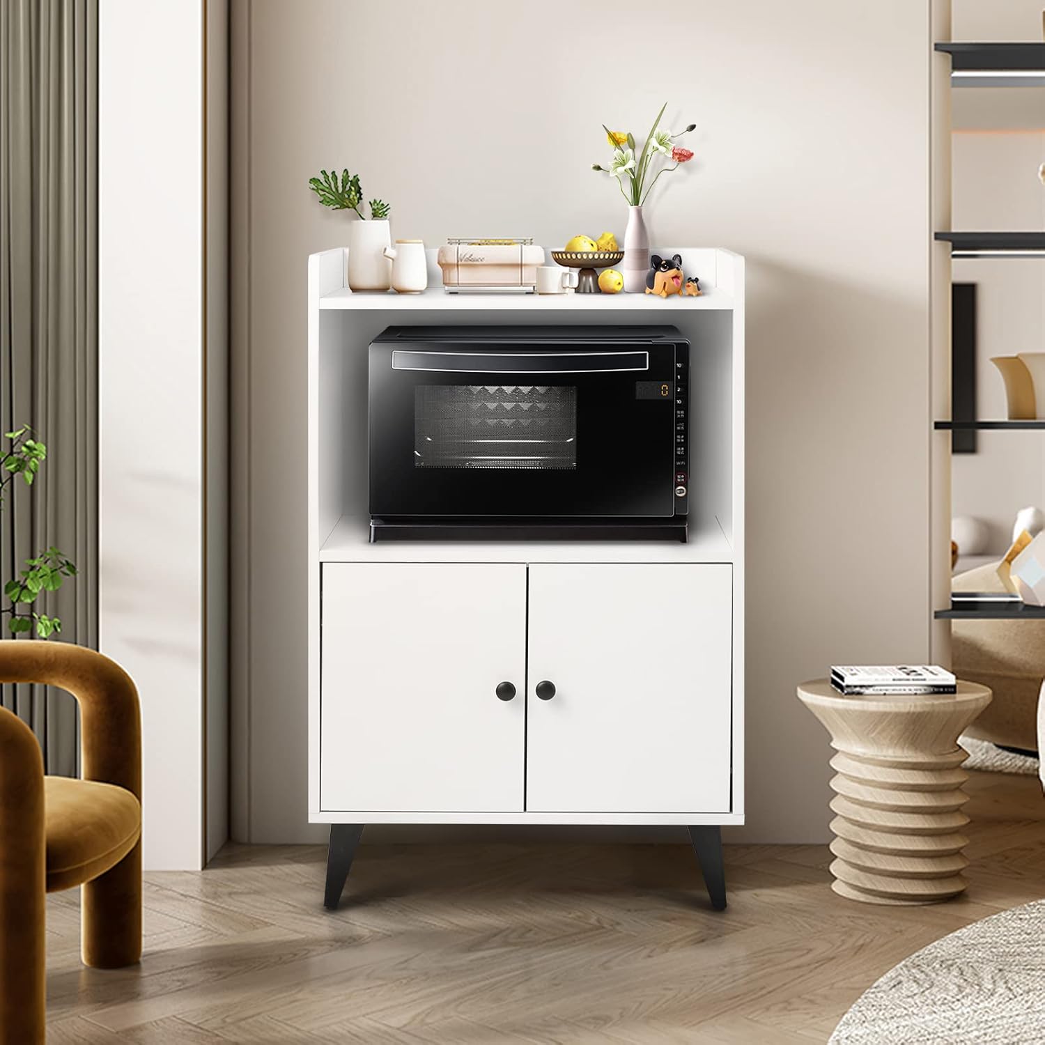 White Microwave Cabinet with Doors, 24x35 C254