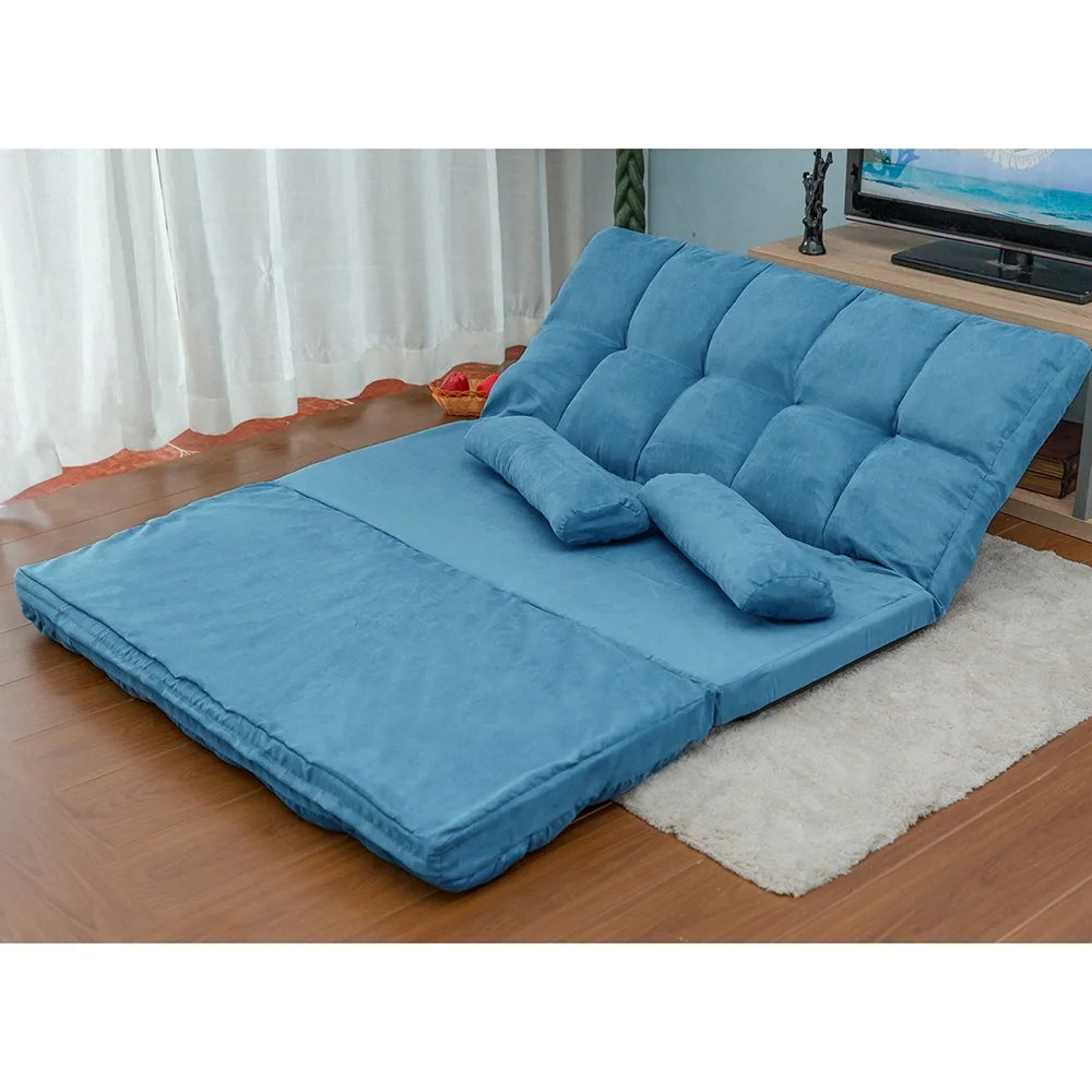 Blue Double Chaise Lounge Sofa with Two Pillows J101