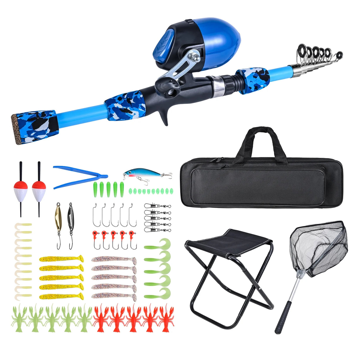 Kids Fishing Rod and Reel Combo with Collapsible Stool, Landing Net, and Tackle Box V957474