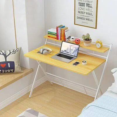 2-Tier Folding Computer Desk Brown/White T9546