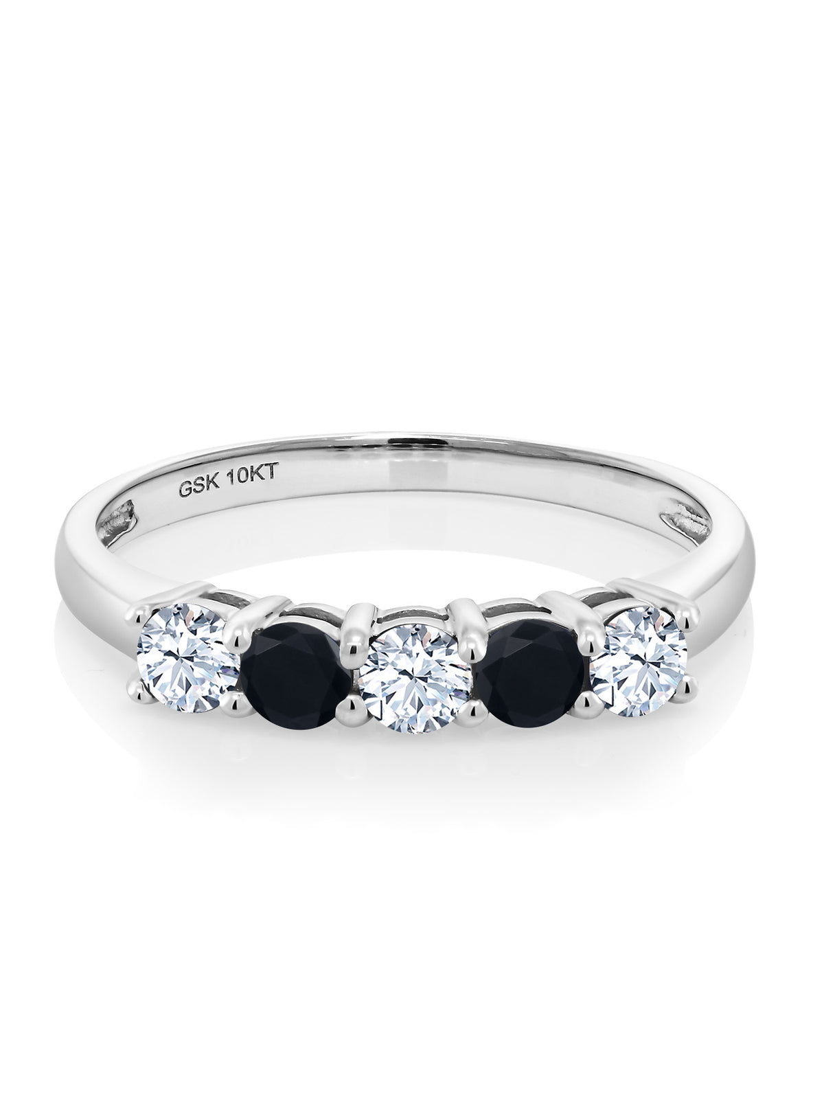 White Created Sapphire and Black Onyx 5 Stone Ring Q51040