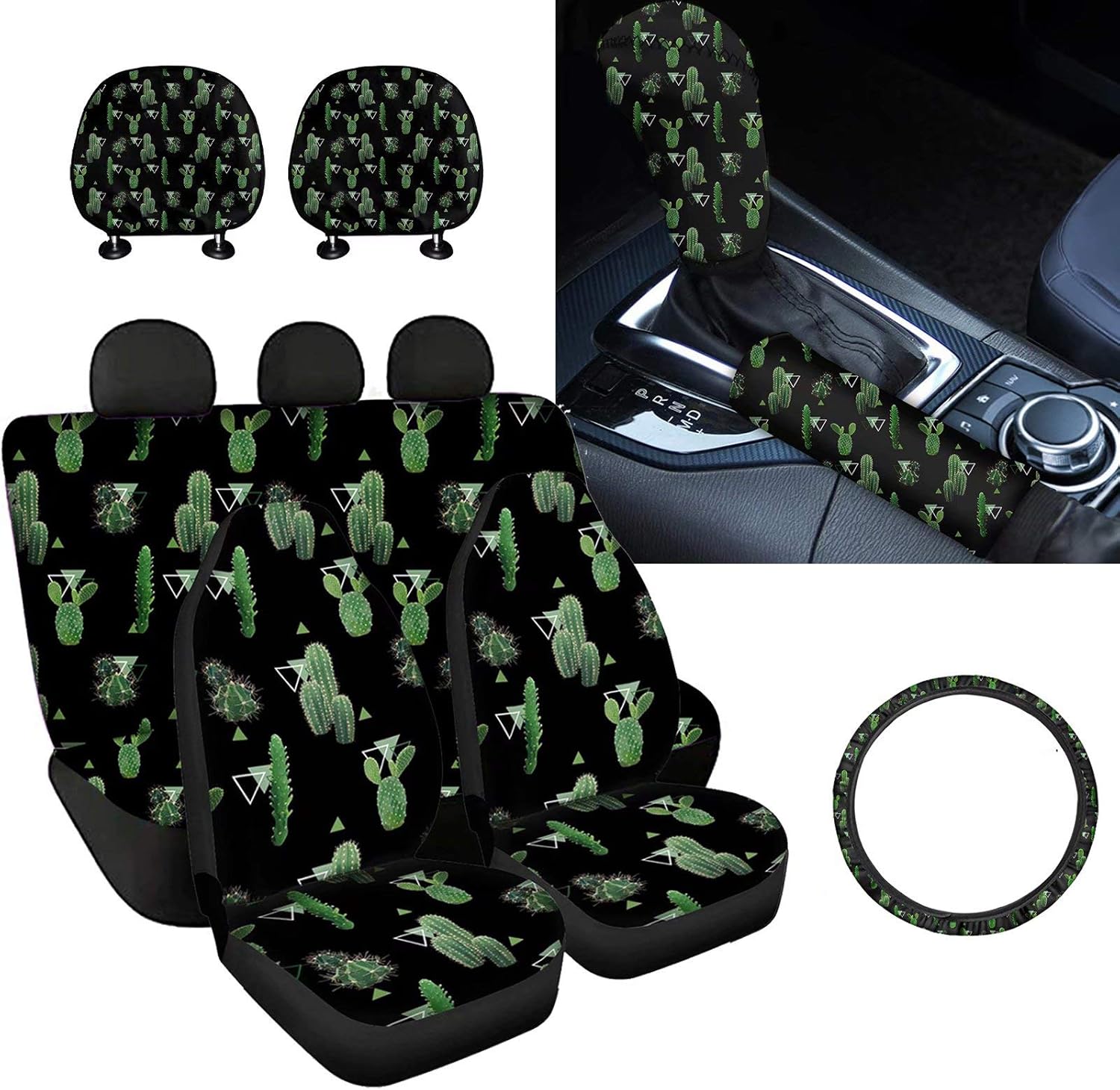 9 Pcs Car Seat Covers Set with Gear Shift Knob Handbrake Cover Headrest Covers Steering Wheel Cover J475