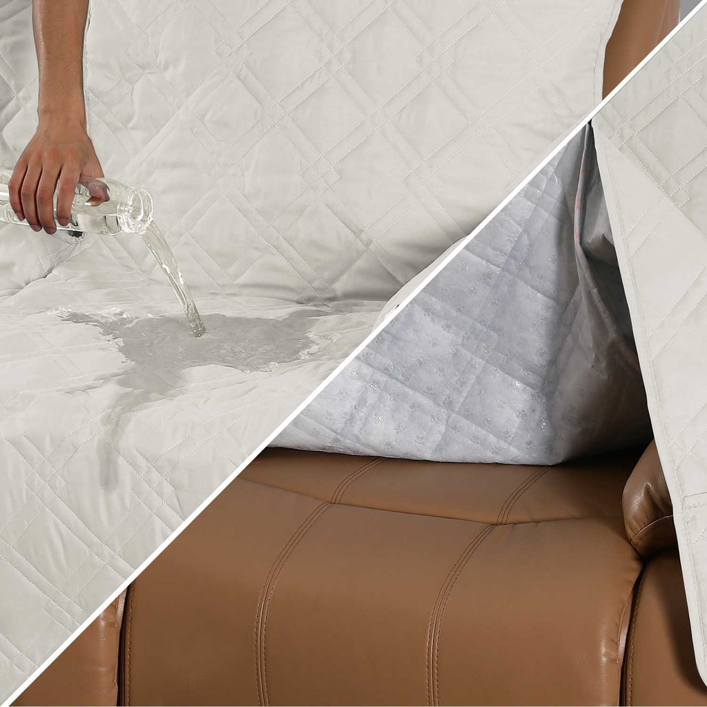 White Seamed Waterproof One-Piece Sofa Cover for 3 Seaters H7074