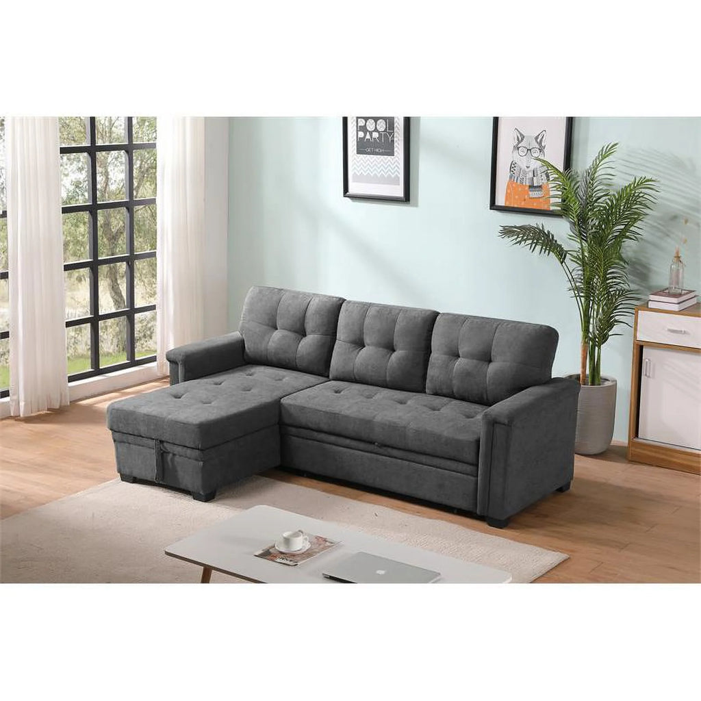 Gray Woven Fabric Sectional Sleeper Sofa with Storage and USB Charger G927