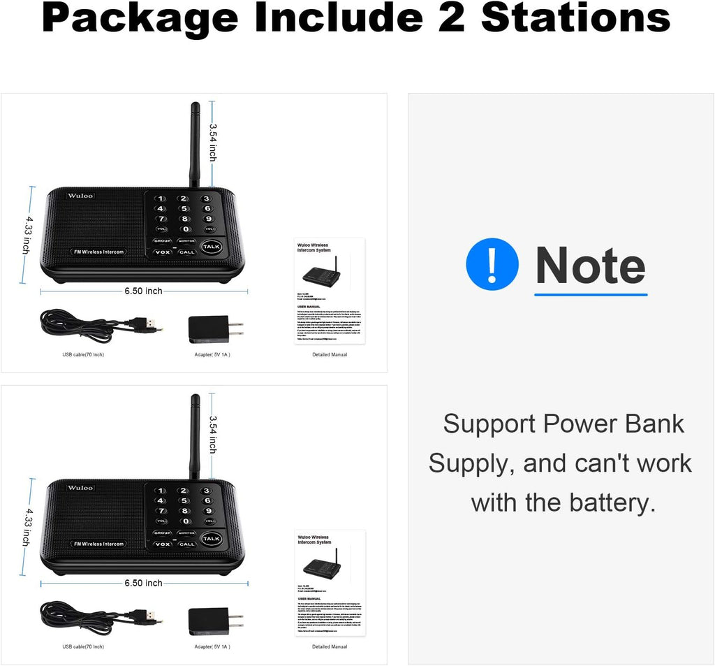 Wireless Intercom System, 2 Packs, Black X252004