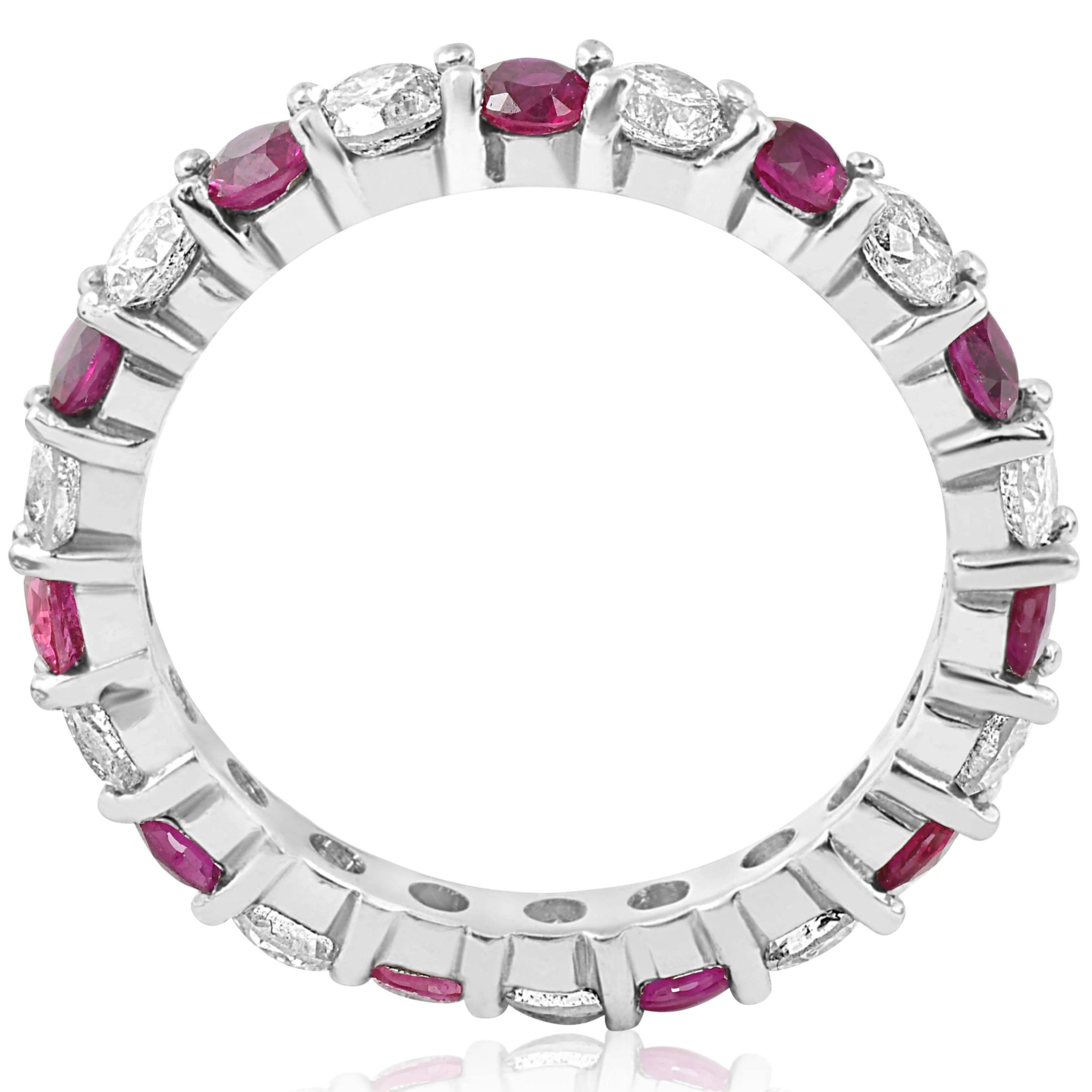 2 ct Ruby & Diamond Eternity Ring 14K White Gold Stackable Wedding Band J22610