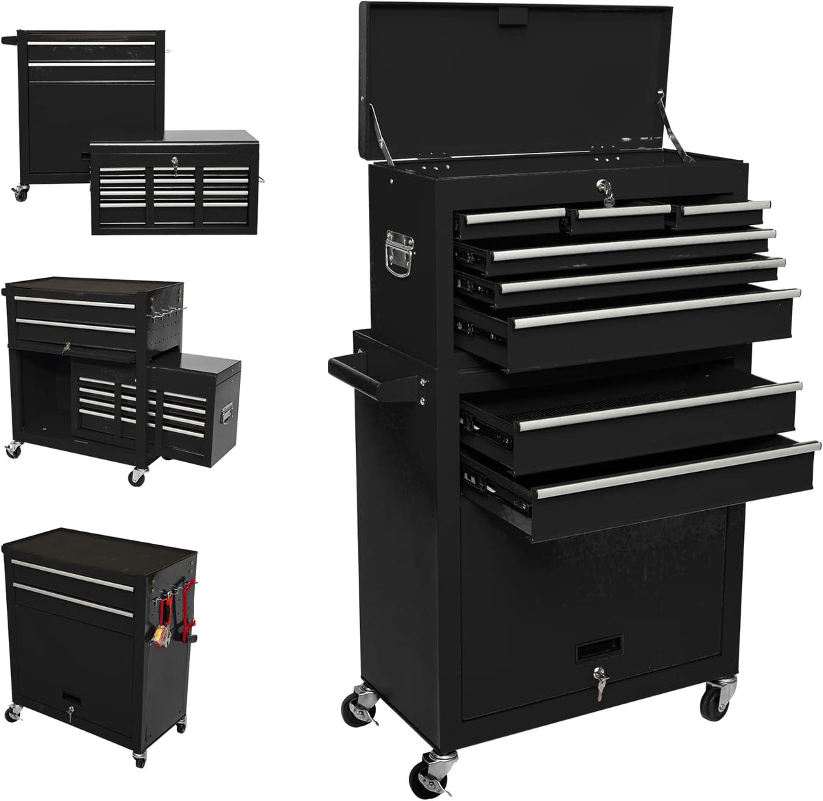 8-Drawer Rolling Tool Chest with 4 Wheels, Lockable Tool Storage Cabinet (RED) R2822