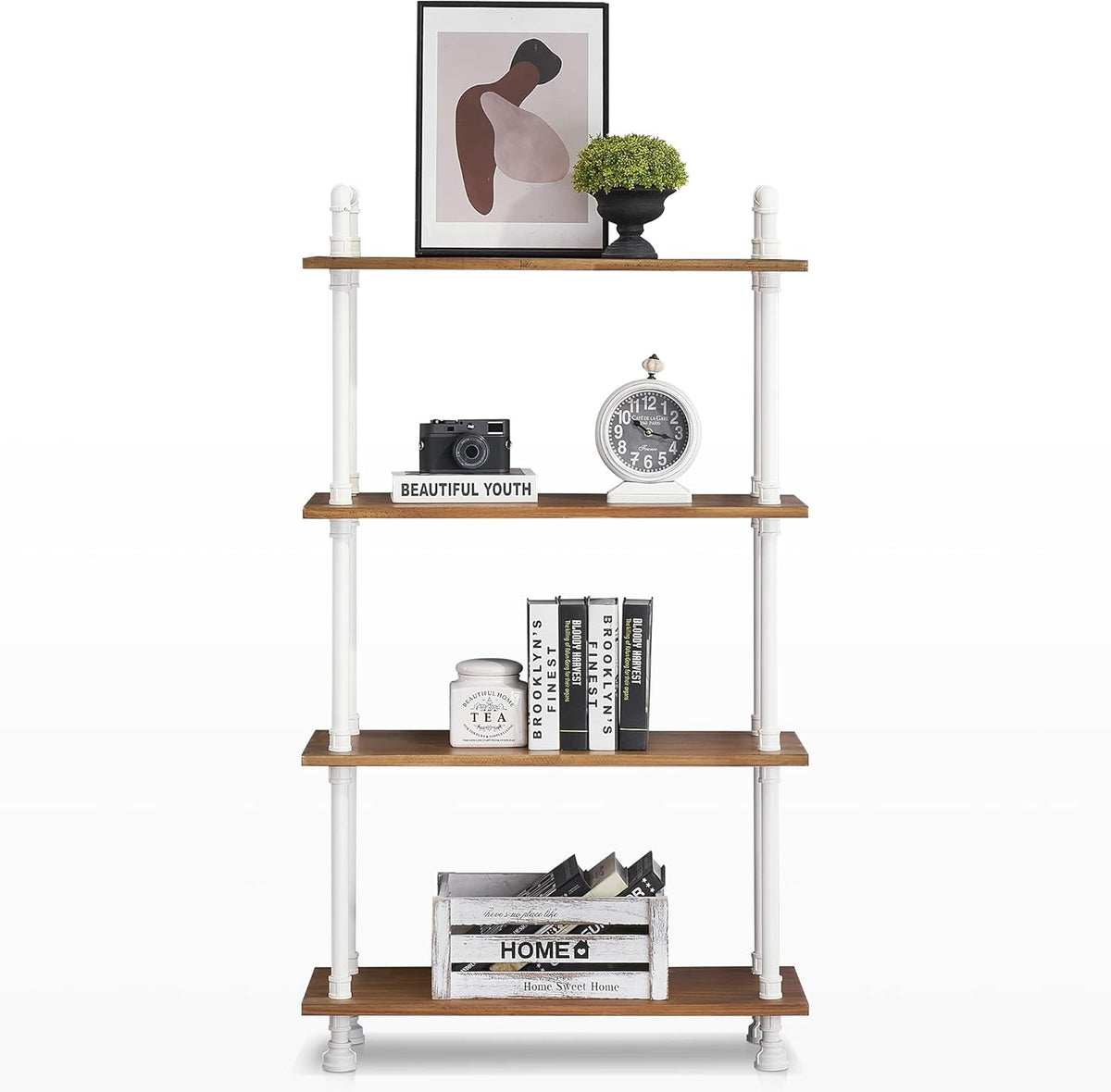 White Walnut Solid Wood 4 Shelf Bookshelf A159