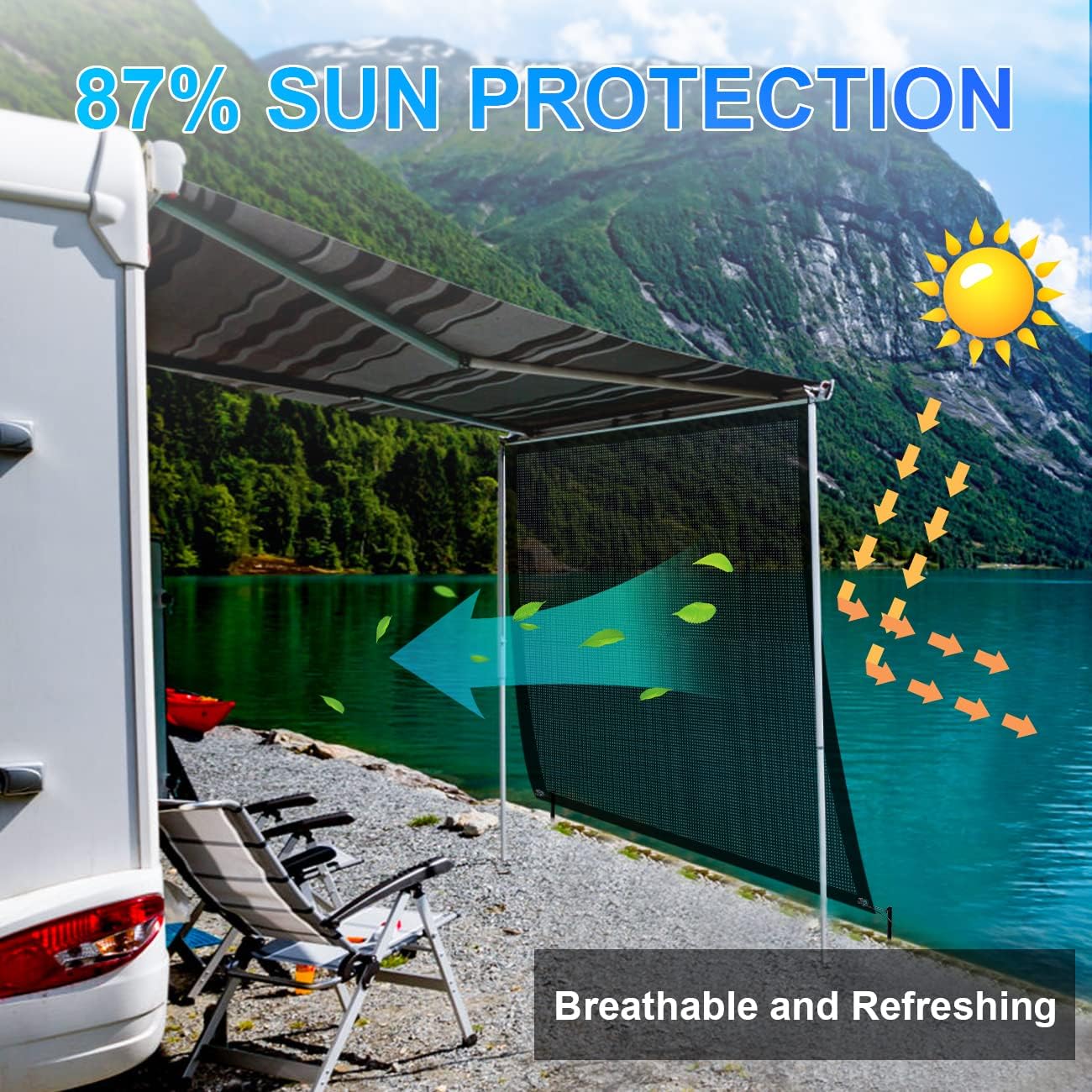 RV Awning Sun Shade Screen Mesh 9'x7' UV Sunblocker Kits Pack of 2 Q676