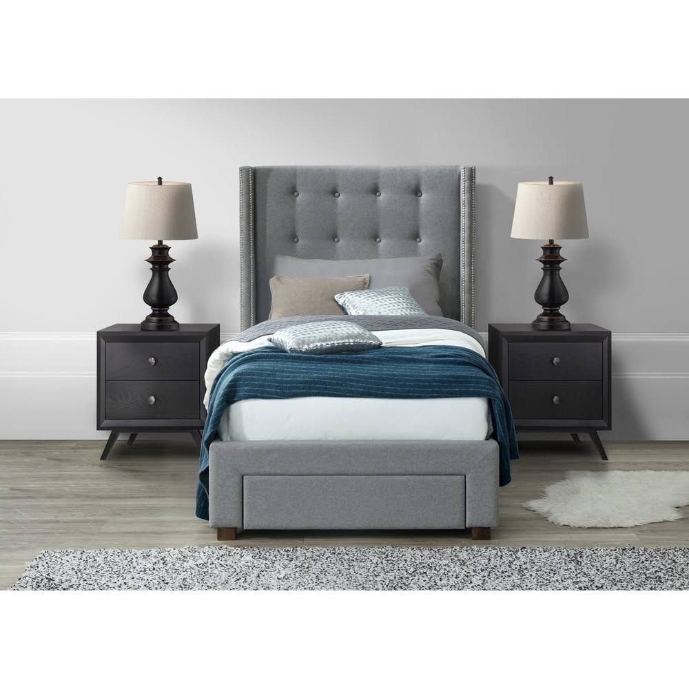 Grey Linen Wingback Storage Bed W186
