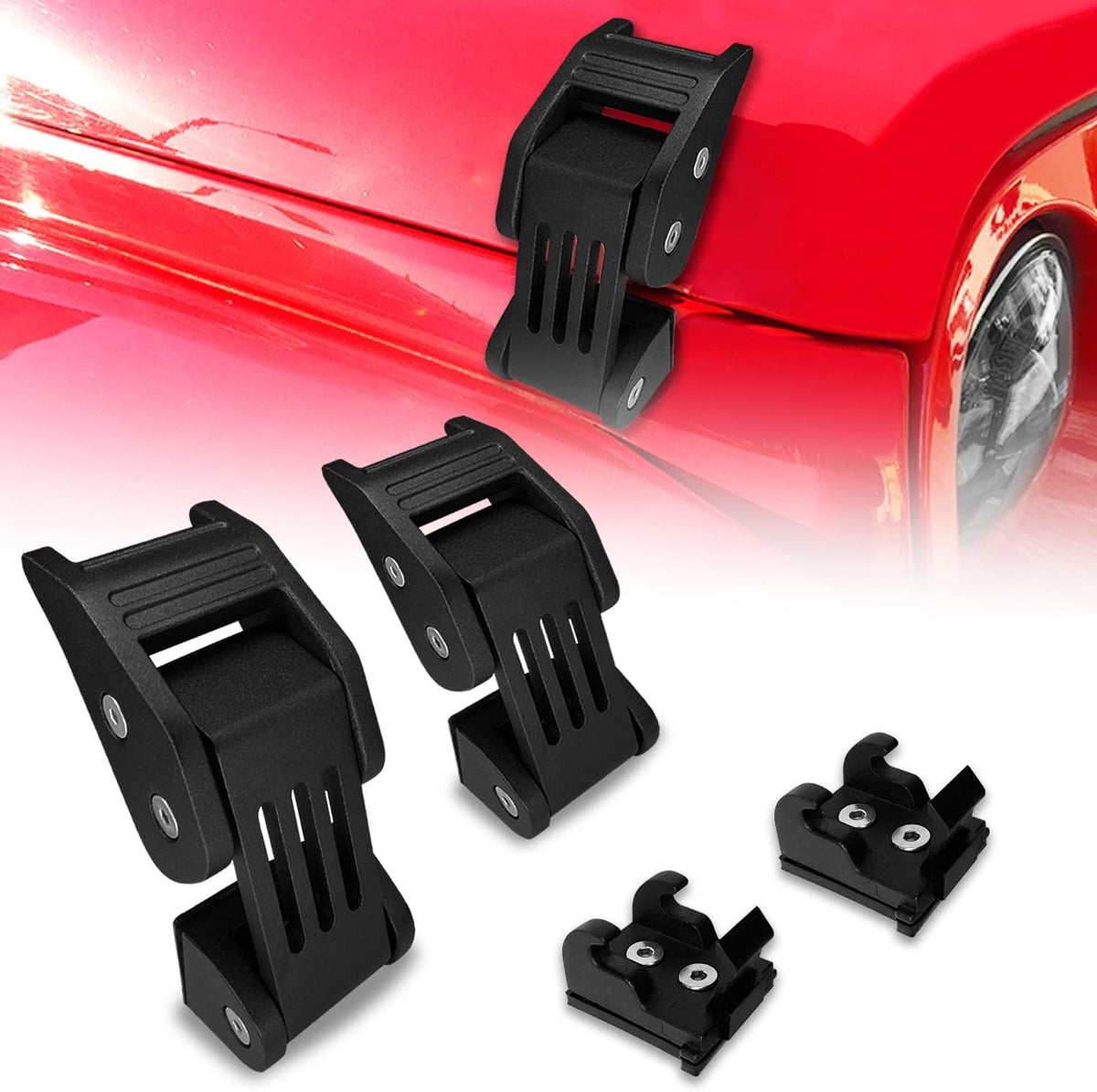 Red Aluminum Hood Latches Catch with U.S. Flag Style, 1 Pair P3672