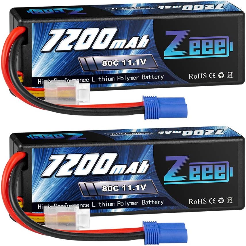 11.1V 3S Lipo Battery 7200mAh 80C with EC5 Connector Hard Case Battery (2 Packs) L90924