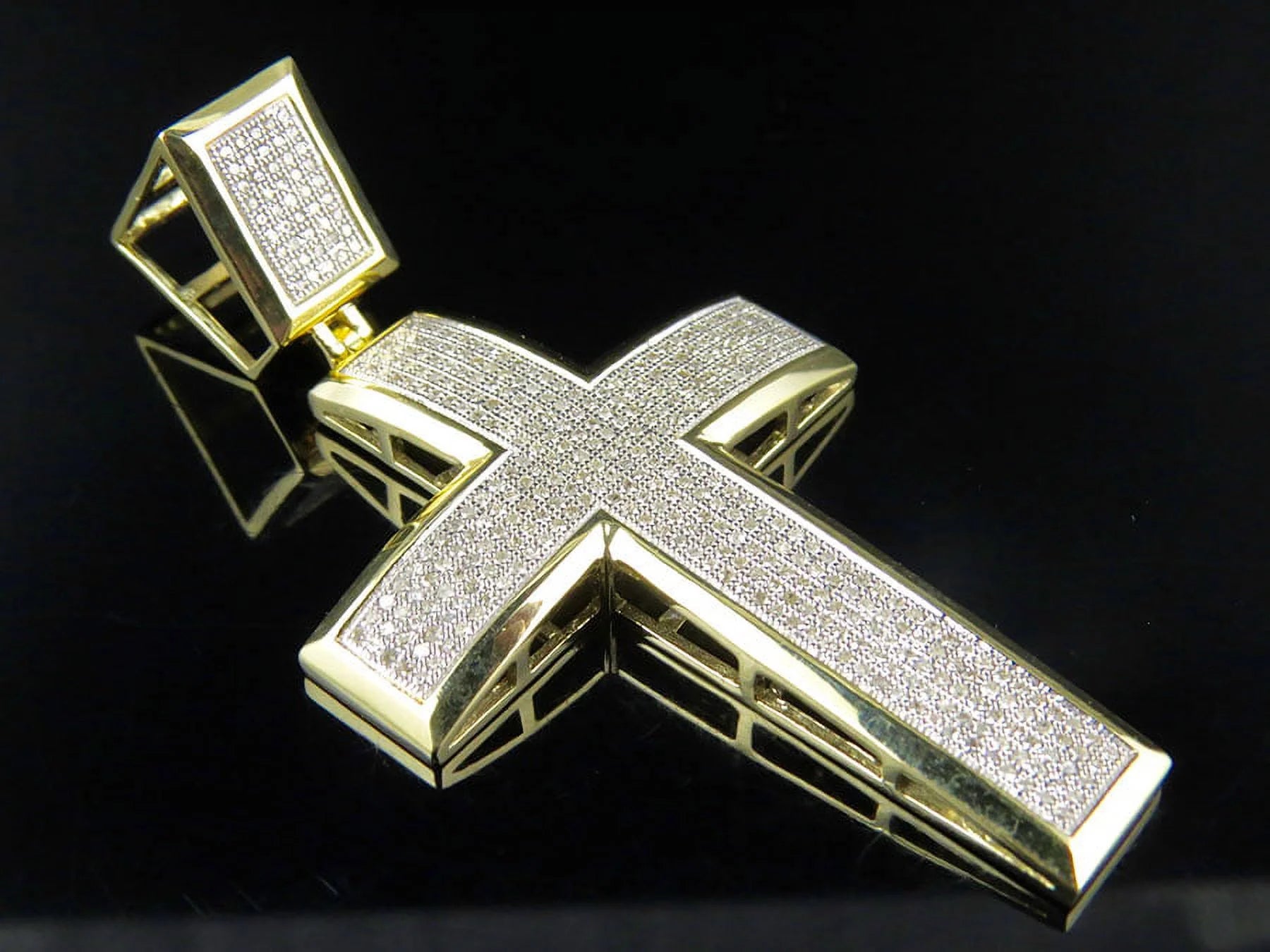 10K Yellow Gold Dome Cross Pendant Charm 1.70ct P2399