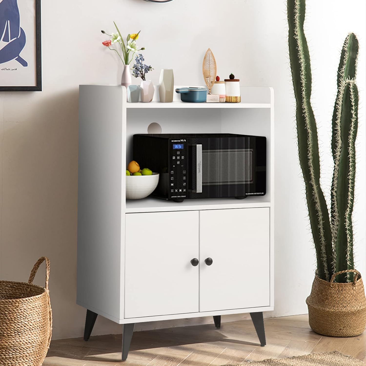 White Microwave Cabinet with Doors, 24x35 C254