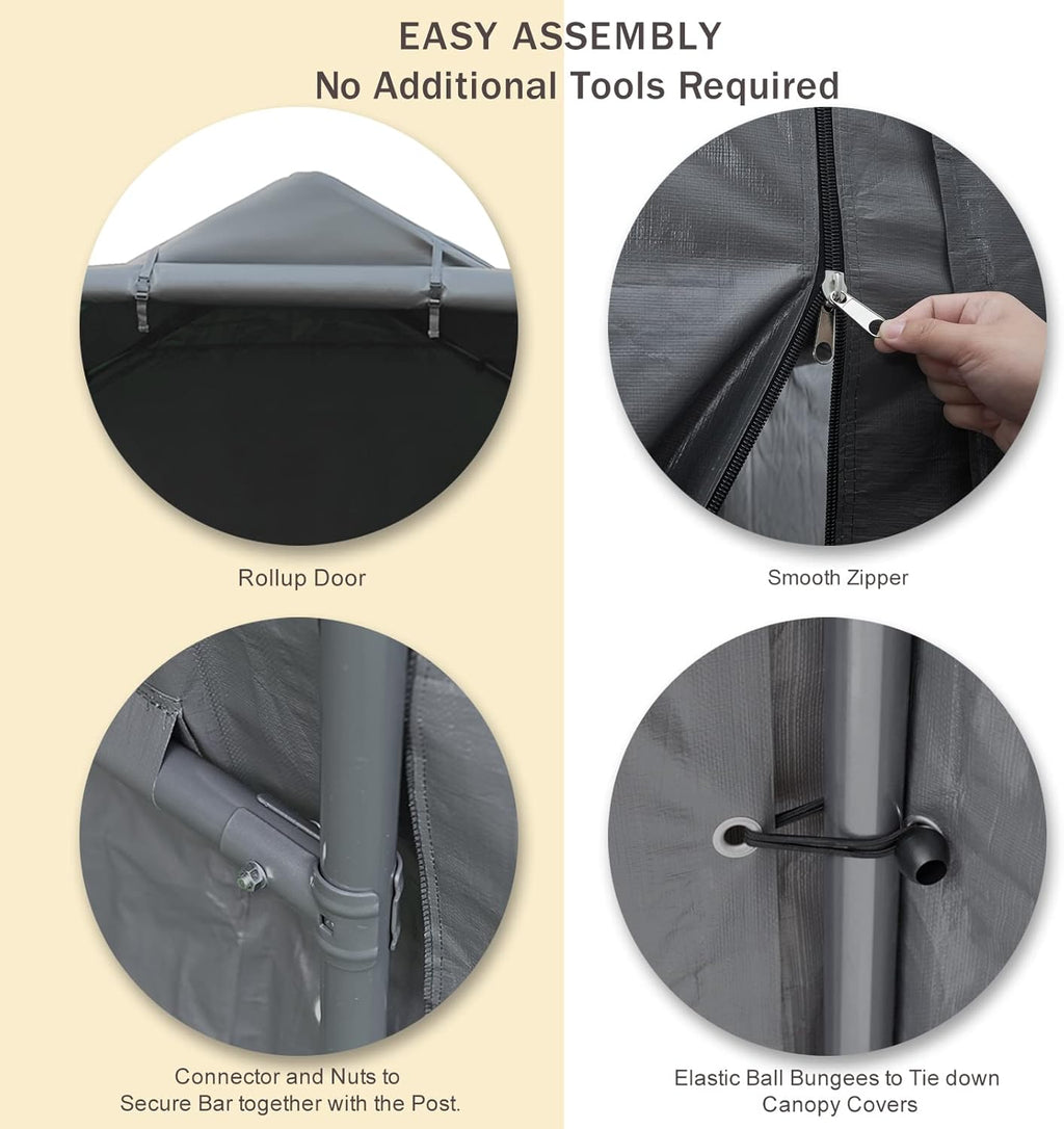 7x12 ft Gray Portable Storage Shed with Roll-up Zipper Door X349