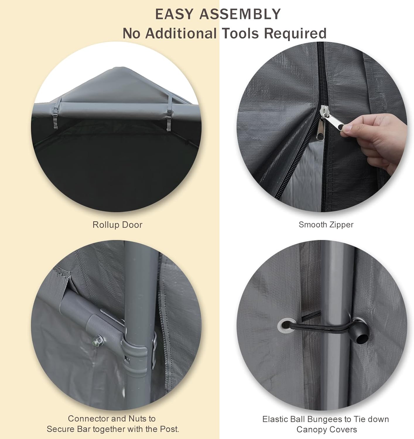 7x12 ft Gray Portable Storage Shed with Roll-up Zipper Door X349