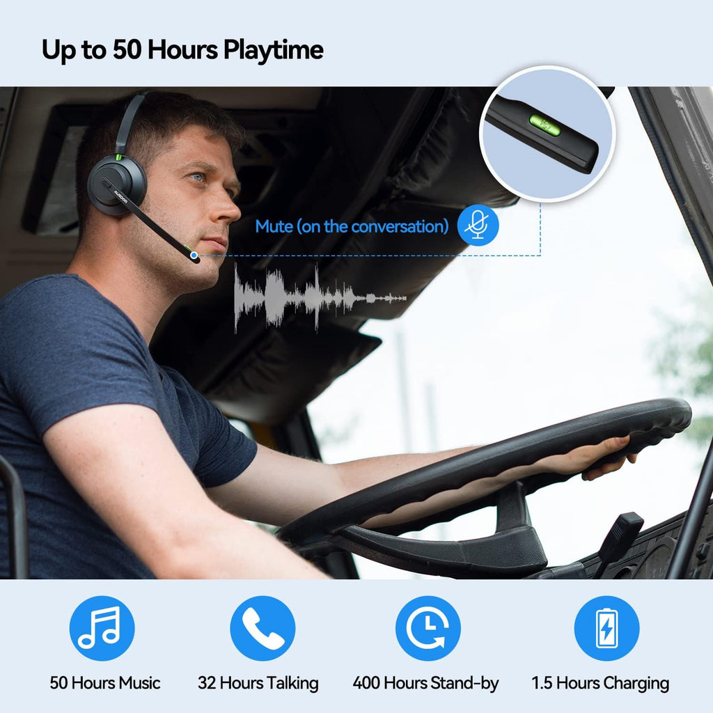 Wireless 5.1 Bluetooth Headset with Microphone, 50h Playtime, Pack of 2 A76473