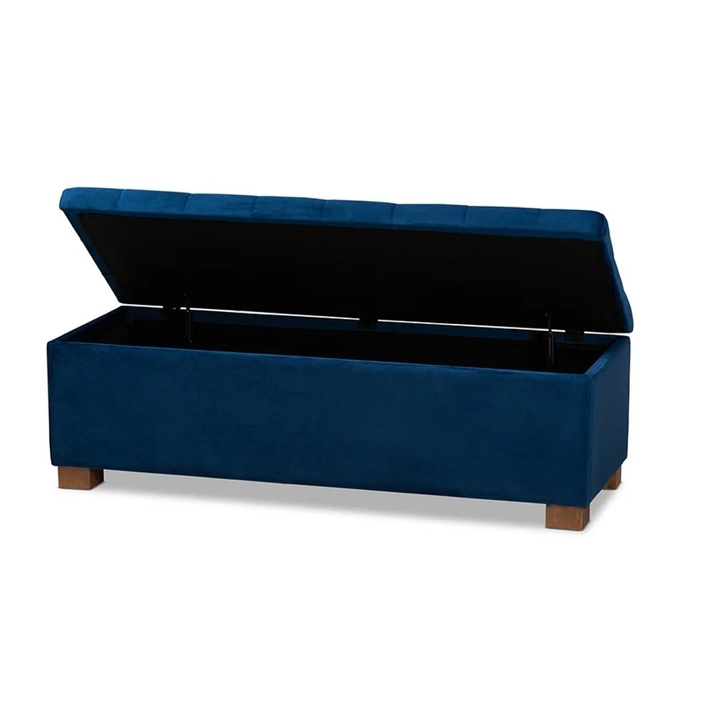 Navy Blue Velvet Storage Ottoman Bench P961