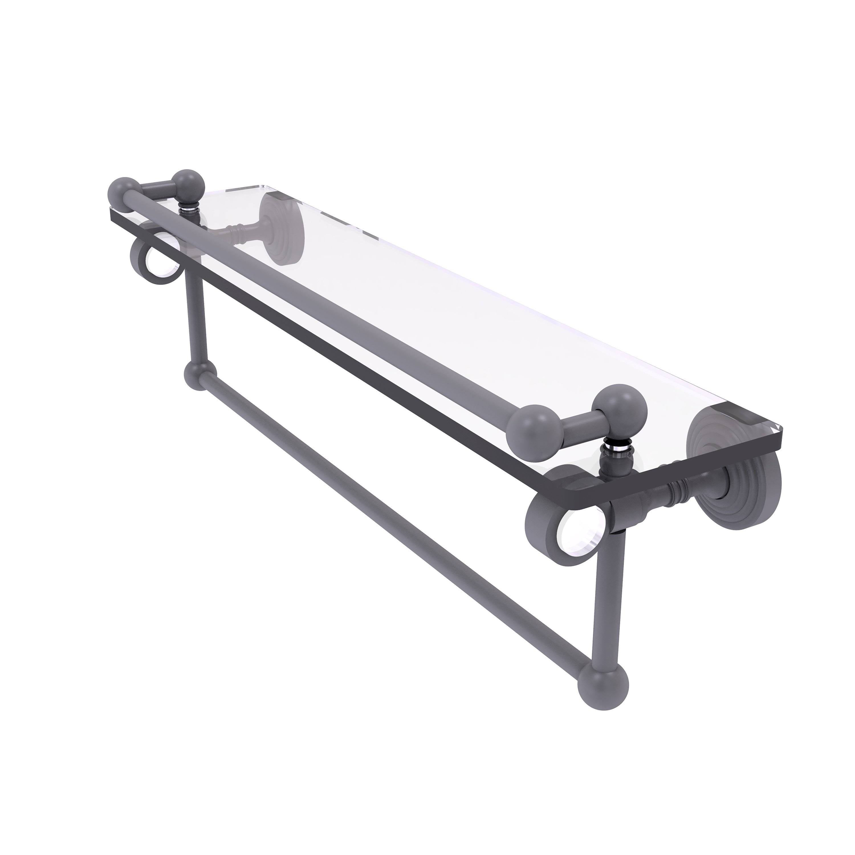 Matte Gray Glass Shelf with Gallery Rail and Towel Bar L868535