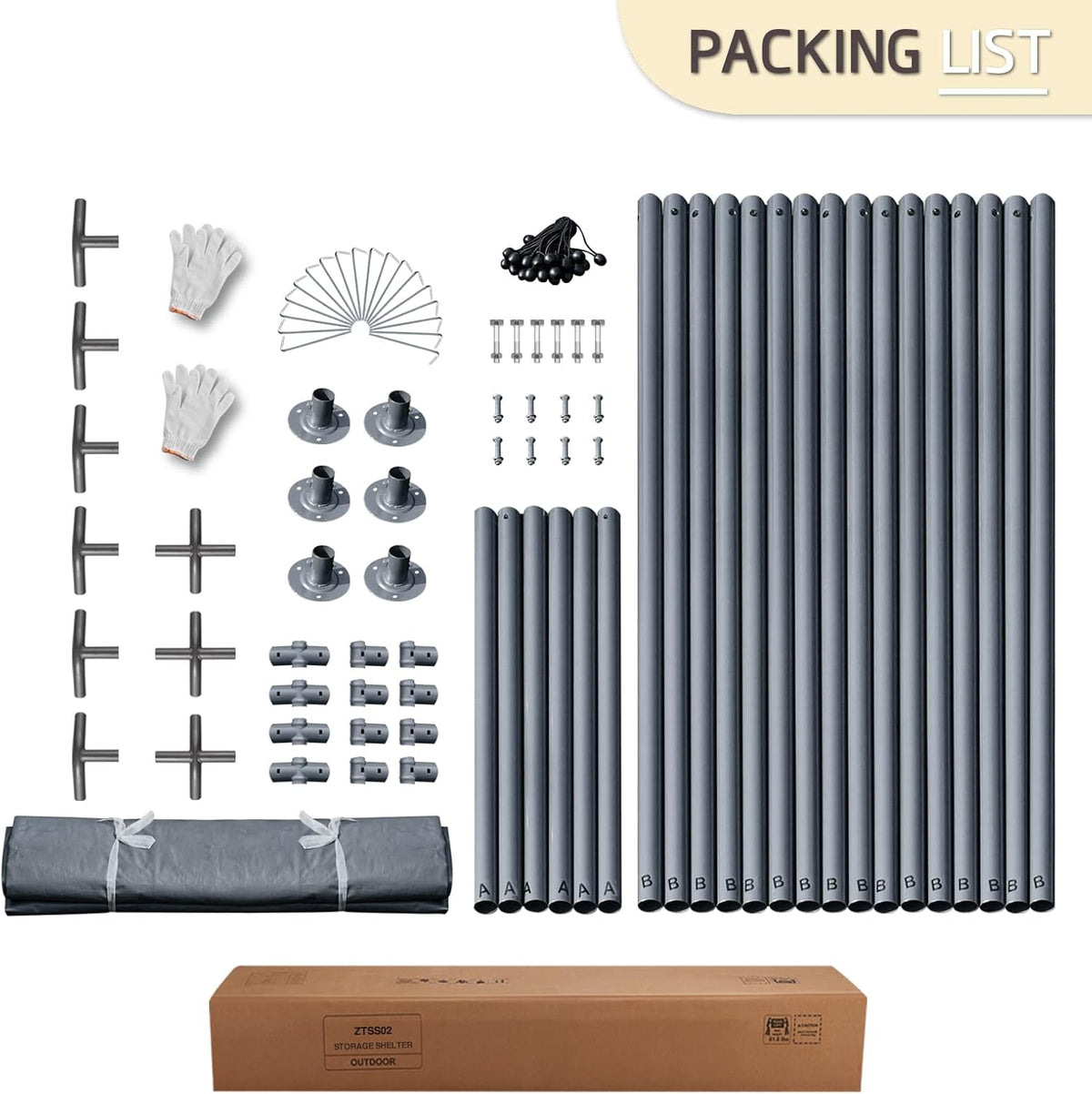 7x12 ft Gray Portable Storage Shed with Roll-up Zipper Door X349