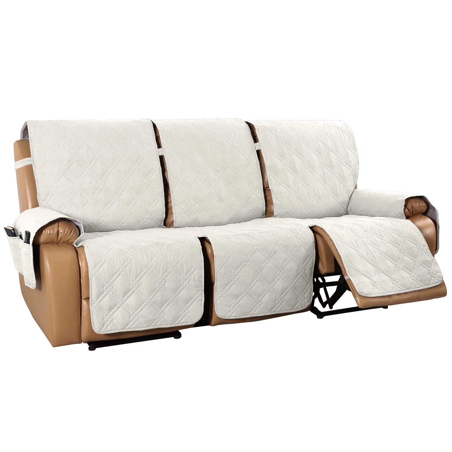 White Seamed Waterproof One-Piece Sofa Cover for 3 Seaters H7074