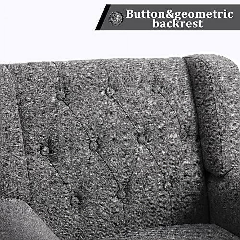 Grey Fabric Button Tufted Armchair with Solid Wood Legs F813651