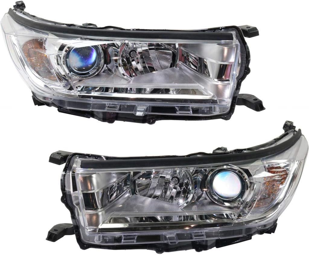 Headlight Assembly Pair for Toyota Highlander 2017 2018 2019 Driver and Passenger Side Clear Chrome Z78639