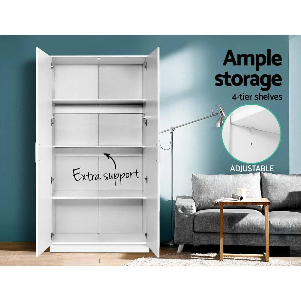White 2 Door 180cm Wardrobe Closet Storage Cabinet T4987