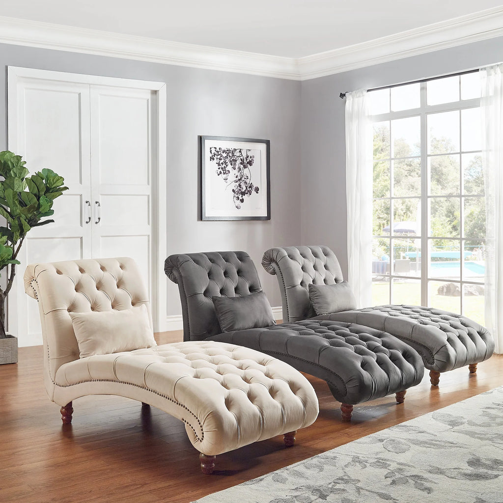 Grey Velvet Tufted Lounge Chair with Matching Pillow T14092