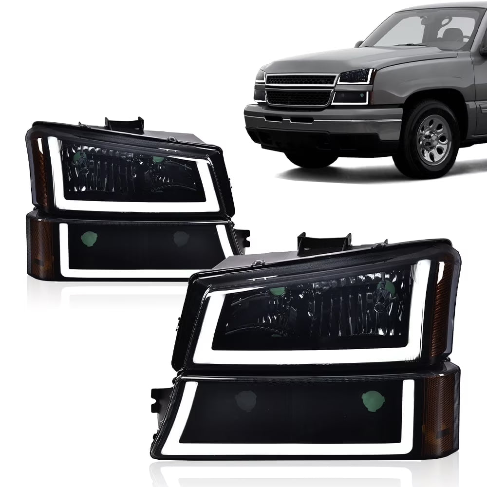 LED Headlight Smoky Lens Black Housing Amber Corner I267