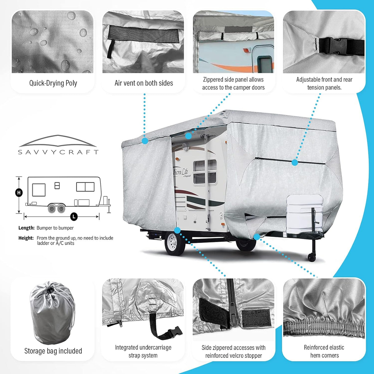 Travel Trailer RV Cover with Access Panels 20'-22'L U1858