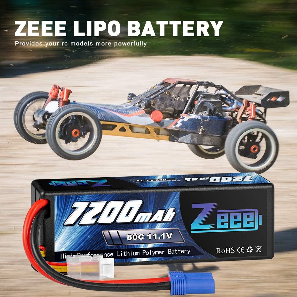 11.1V 3S Lipo Battery 7200mAh 80C with EC5 Connector Hard Case Battery (2 Packs) L90924