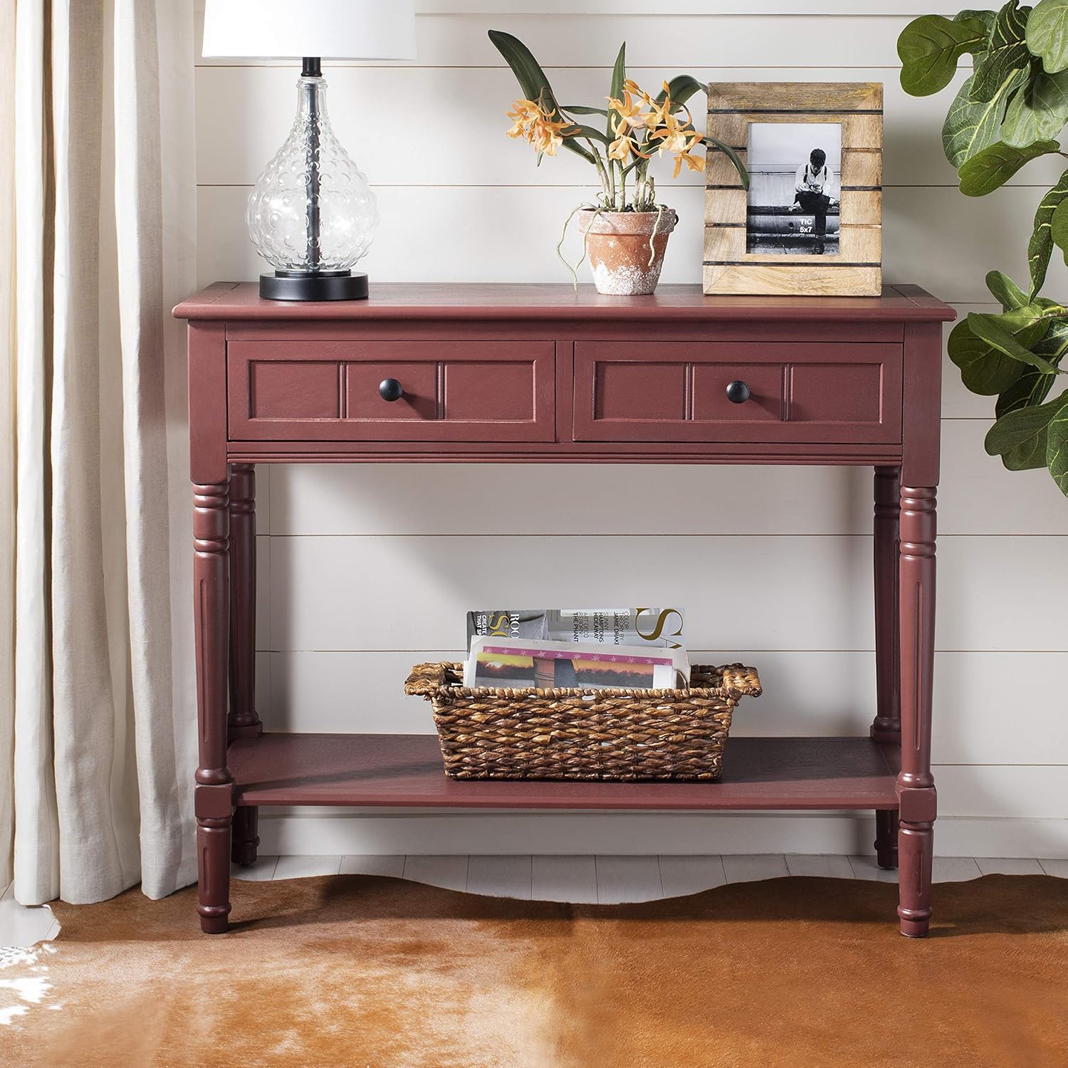 Distressed/Black 2-Drawer Console Table D8404