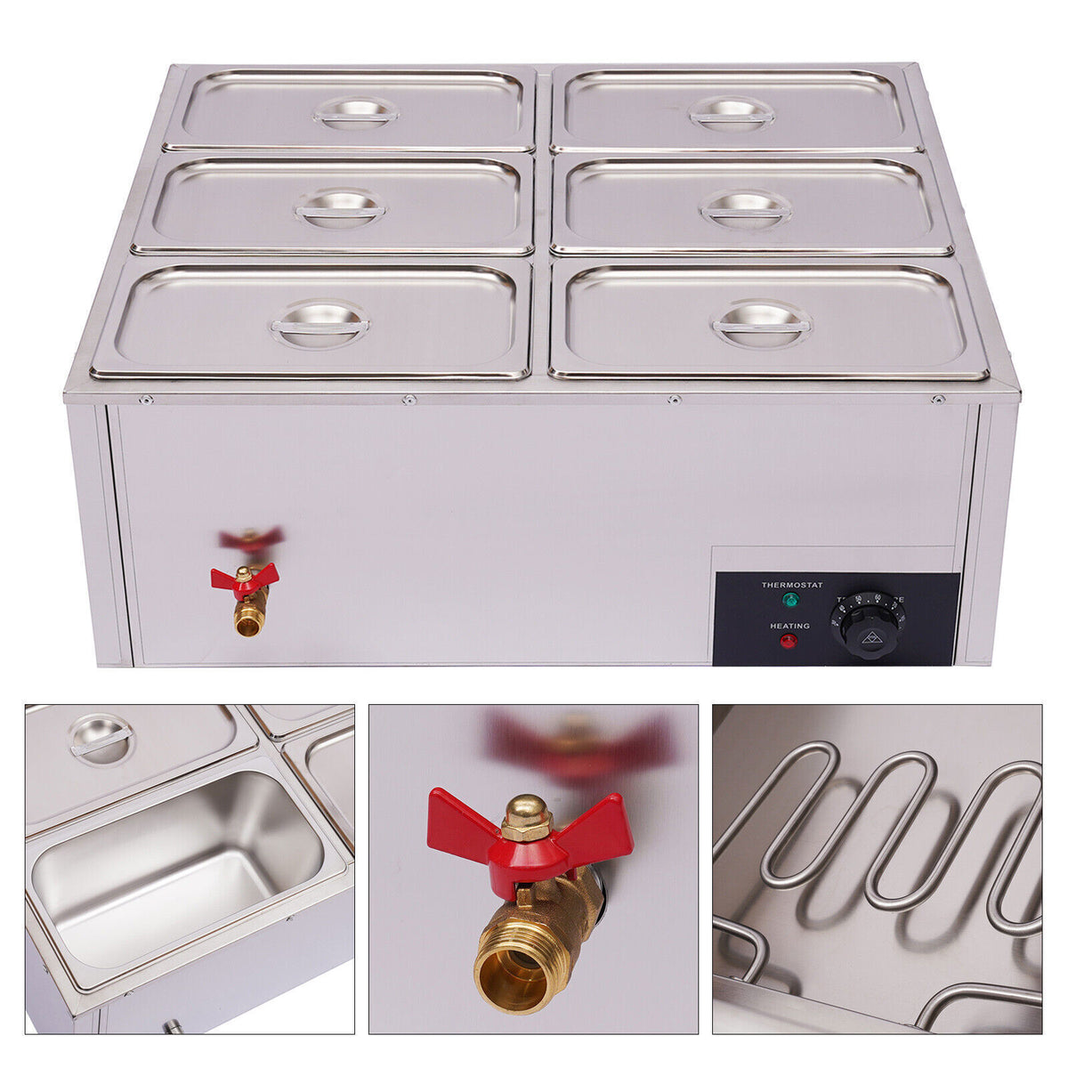 6 Pots Commercial Electric Food Warmer Steam Table Countertop 850W T888