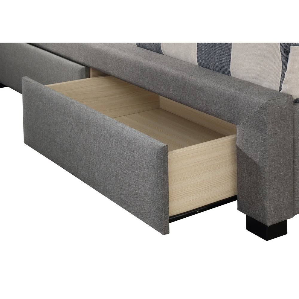 Grey Linen Wingback Storage Bed W186