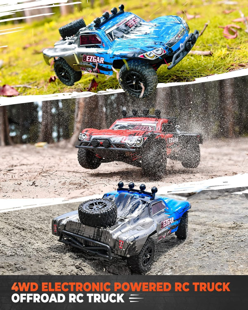 Remote Control Trucks 4WD 35 Km/h Waterproof RC Car with 2 Rechargeable Batteries Y2974