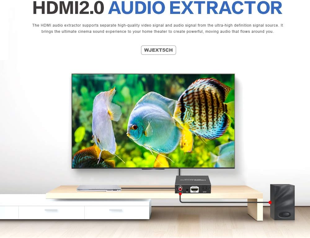 HDMI Audio Extractor 4K 60Hz HDR Converter with ARC HDCP 2.2 1.4, HDMI 2.0 Video + SPDIF Audio + Coaxial Audio + R/L Stereo Audio, 3D Video, Pack of 2 T28435