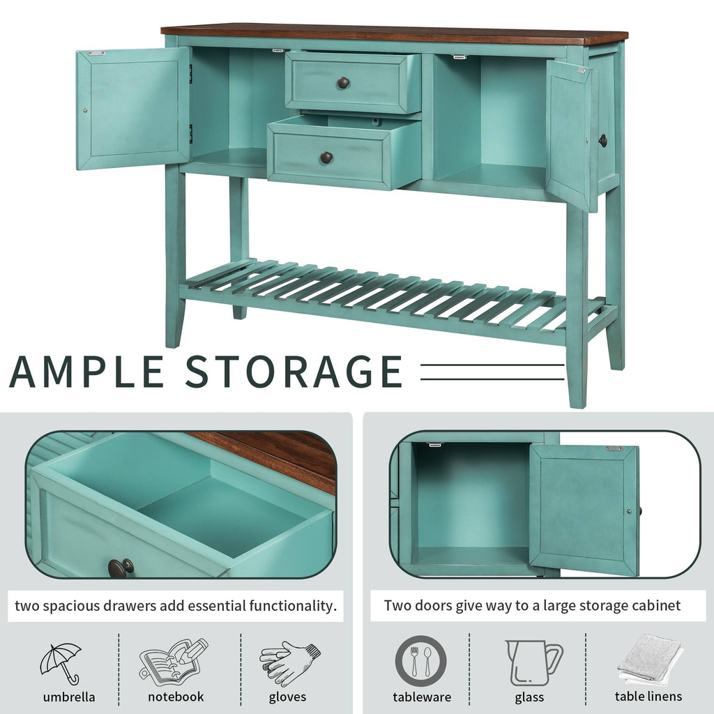 Blue Console Table with 2 Drawers and Bottom Shelf E514888