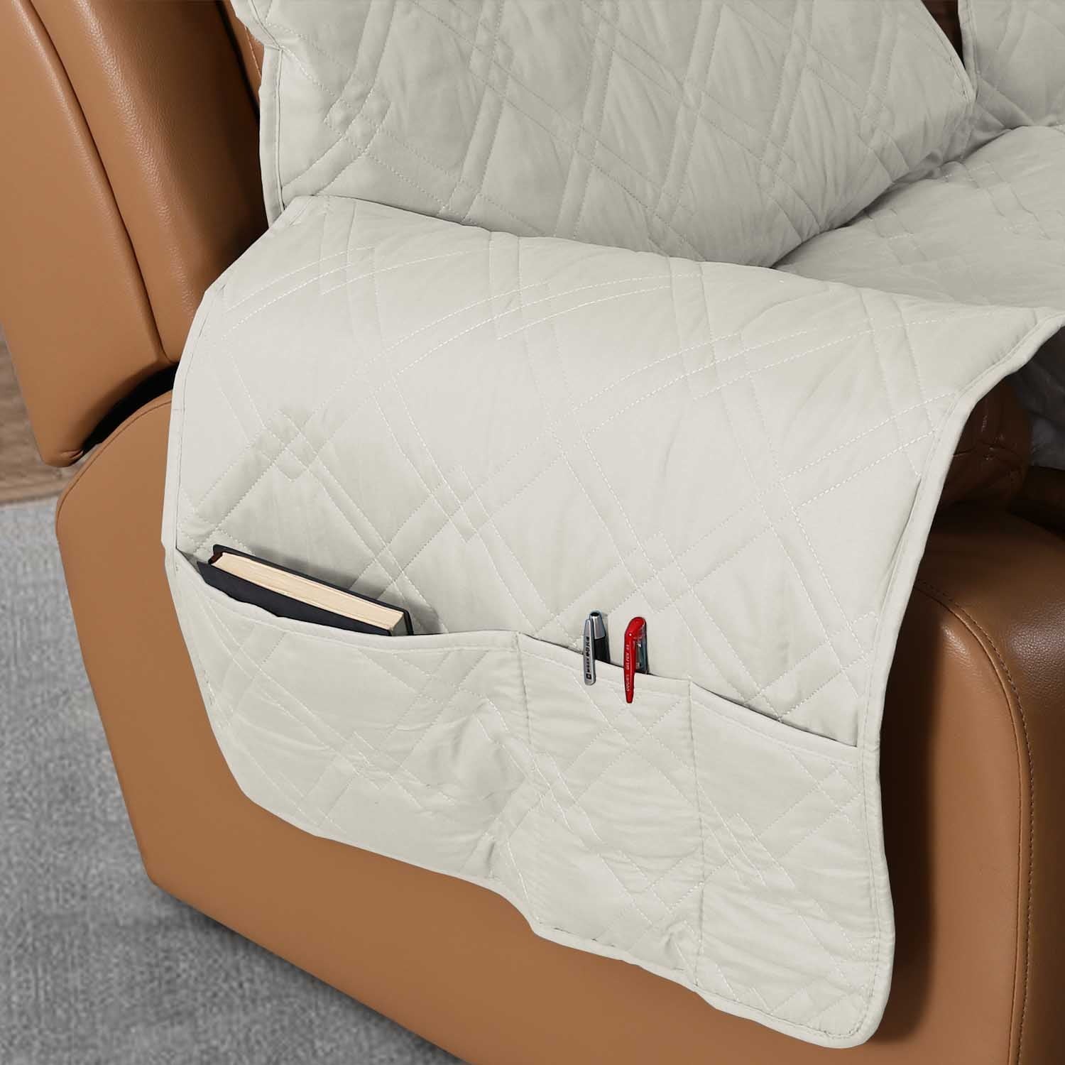 White Seamed Waterproof One-Piece Sofa Cover for 3 Seaters H7074