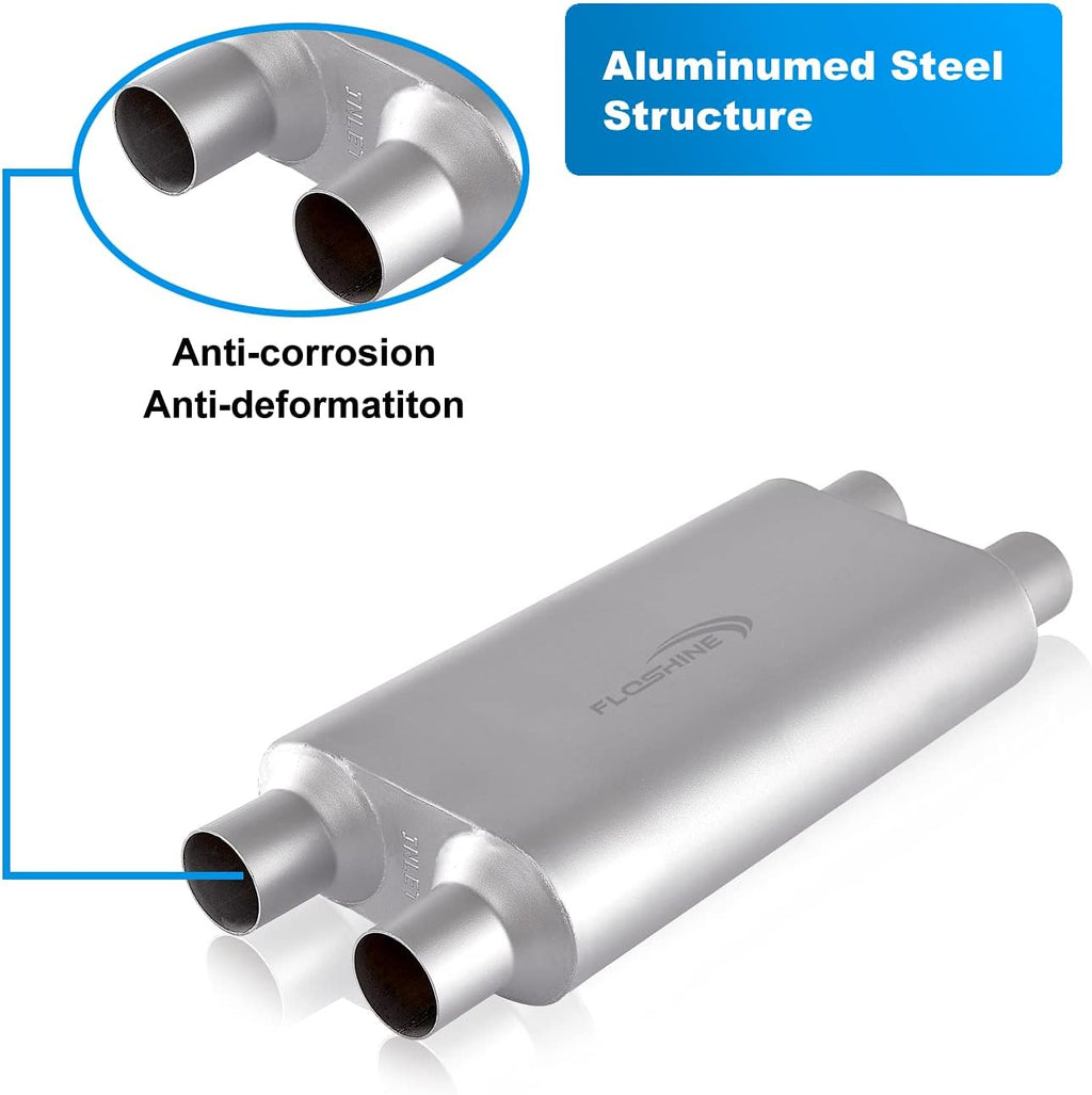 2.5 inch inlet/outlet 3 Chamber Performance Automotive Muffler Exhaust Pack of 2 F838216