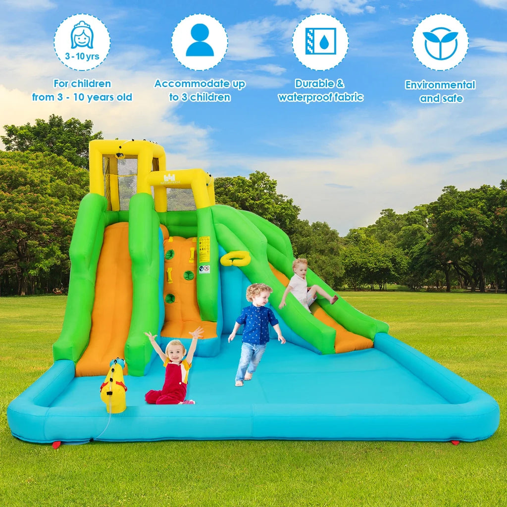 Inflatable Water Park Bounce House Two-Slide Bouncer with Climbing Wall and 480W Blower V6918