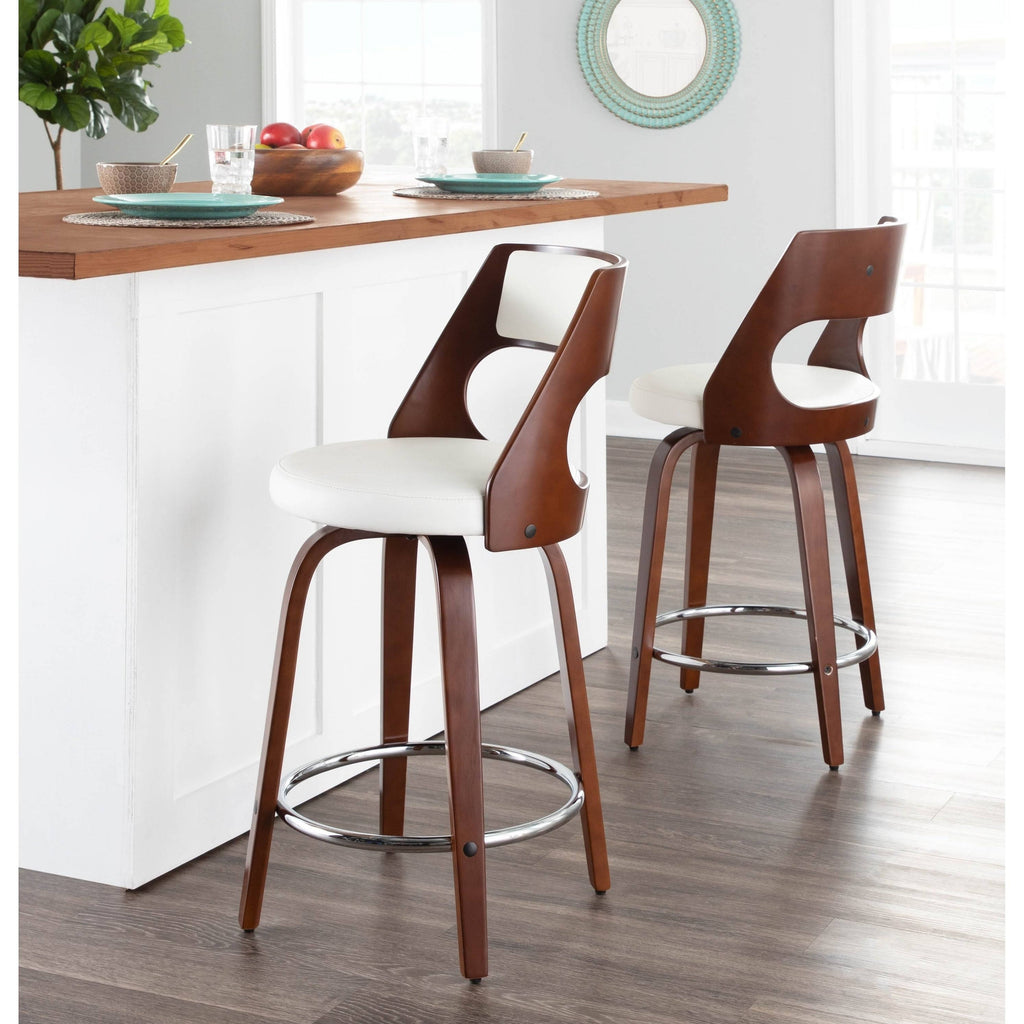 White/Cherry Mid-Century Modern Counter Stool (Set of 2) A187